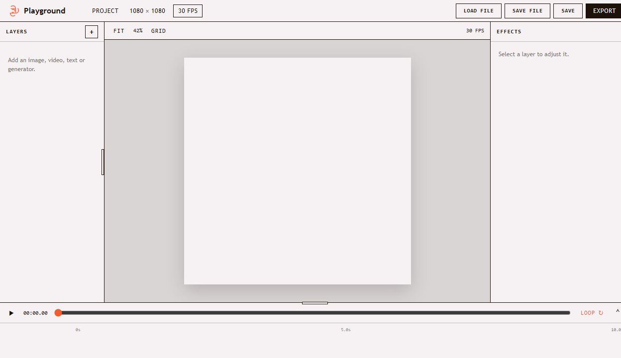 Playground application editor with a blank portrait canvas